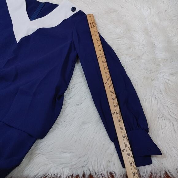 Sears Vintage Navy White Size 16p Petite Nautical Dress Blue Button Cute Unique - Picture 8 of 8